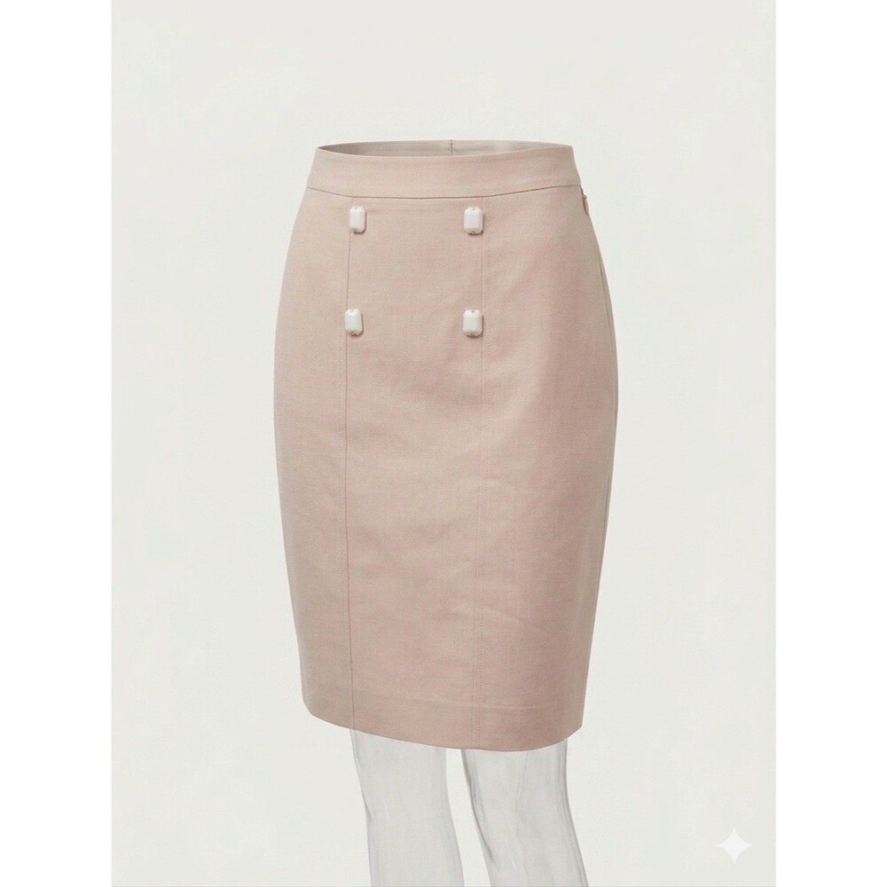 Gem Embellished Wool Pencil Skirt  90s Archival Tension Bologna Italy 10 Blush